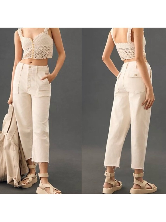 MOTHER Denim - Mother The Private Ankle Fray Jeans White High Rise Patch Pocket Size 25